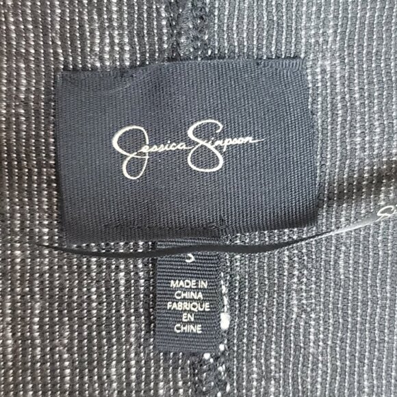 Jessica Simpson Black White Marl Fringe-Hem Vest Open Front Boho - Picture 8 of 10